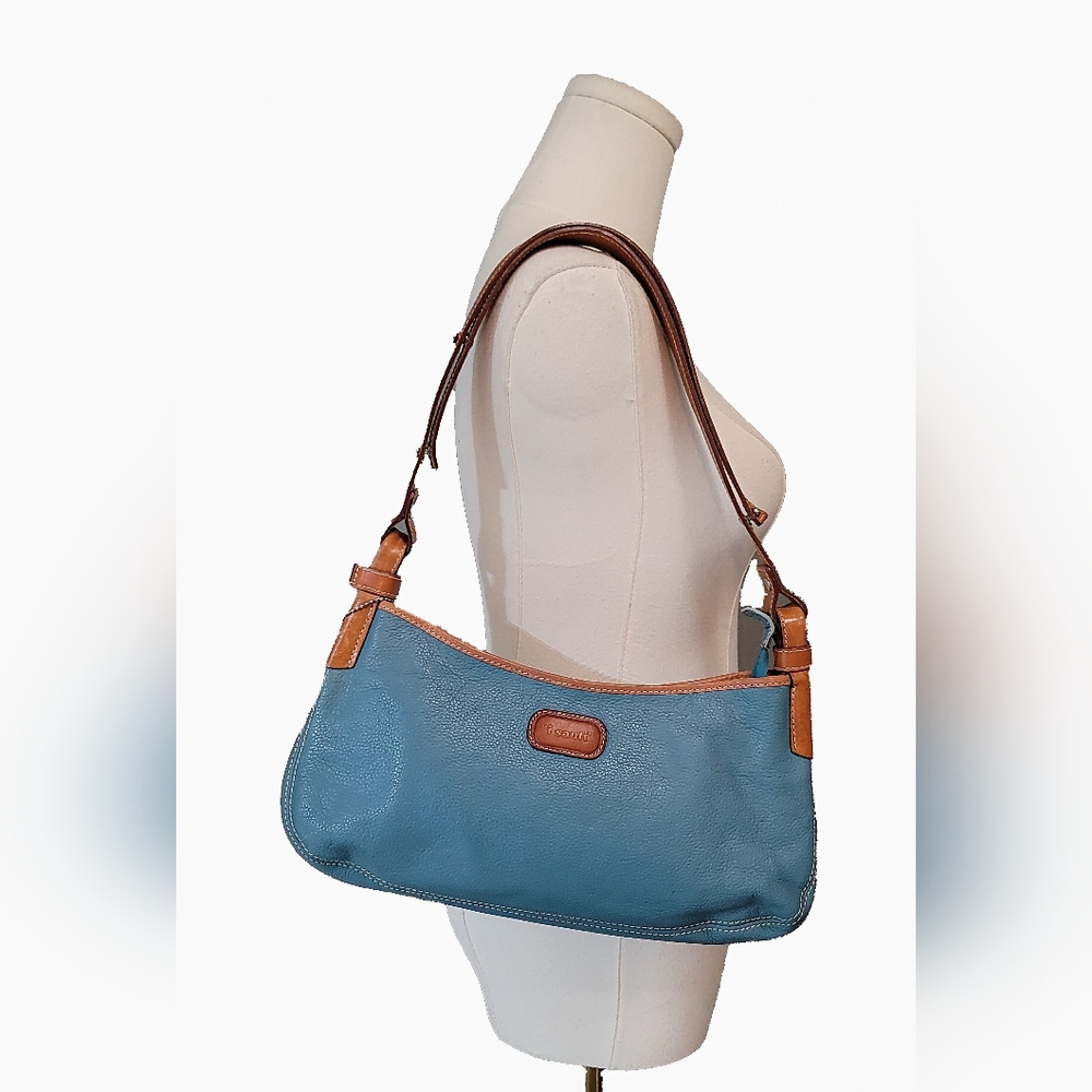 i santi European Teal Pebble Leather‎ Shoulder Bag Made in Italy Purse13x6x3”